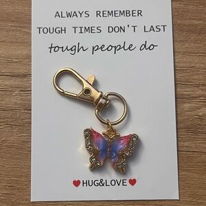 Butterfly Keychain with Gold and Multicolor Accents